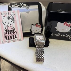 🕒 Vintage Rare 2009 Sanrio Hello Kitty Stainless Steel Watch and Clear Crystals